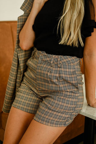 Brown Plaid Set High Waisted Shorts | Select Trends Boutique