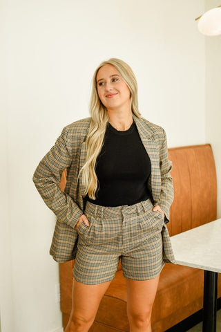 Brown Plaid Set High Waisted Shorts | Select Trends Boutique
