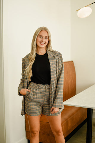 Brown Plaid Set Oversized Blazer