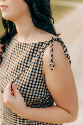 Brown Plaid Shoulder Tie Smocked Top | Select Trends Boutique