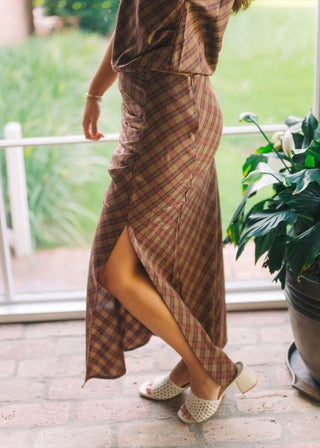 Brown Plaid Top & Maxi Skirt Set | Select Trends Boutique