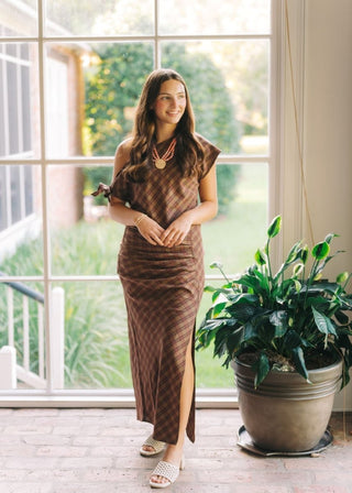 Brown Plaid Top & Maxi Skirt Set | Select Trends Boutique