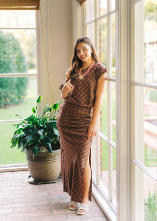 Brown Plaid Top & Maxi Skirt Set | Select Trends Boutique
