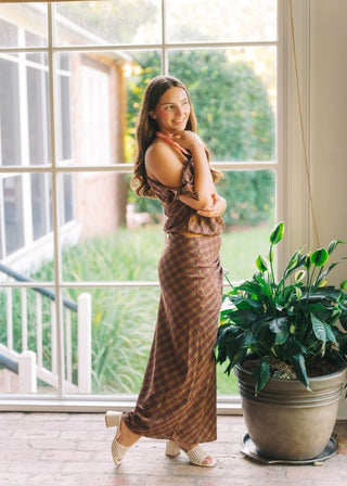 Brown Plaid Top & Maxi Skirt Set | Select Trends Boutique