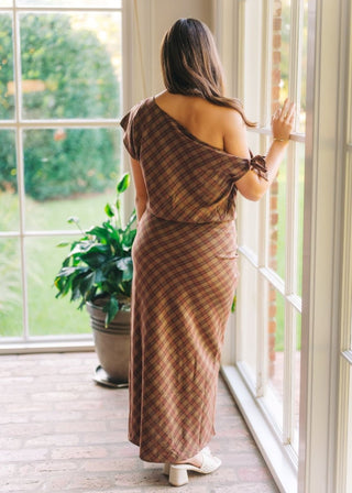 Brown Plaid Top & Maxi Skirt Set | Select Trends Boutique