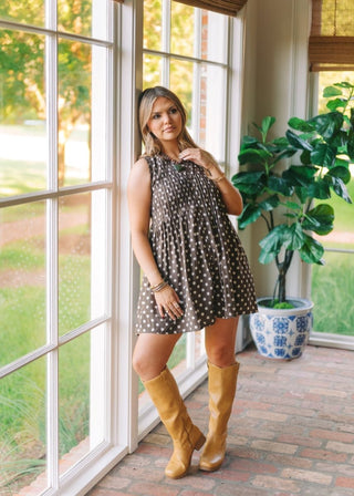 Brown Polka Dot Lace Trim Babydoll Dress | Select Trends Boutique