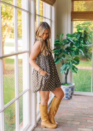Brown Polka Dot Lace Trim Babydoll Dress | Select Trends Boutique