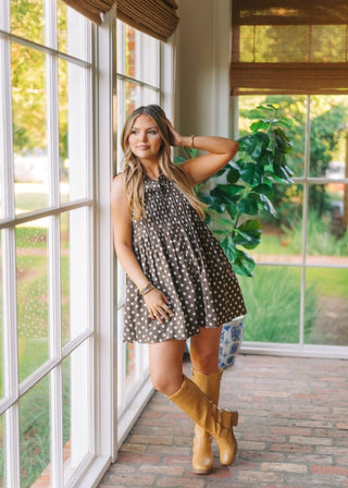 Brown Polka Dot Lace Trim Babydoll Dress | Select Trends Boutique