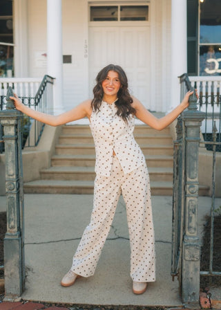 Brown Polka Dot Linen Pant Set | Select Trends Boutique