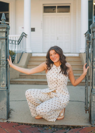 Brown Polka Dot Linen Pant Set | Select Trends Boutique