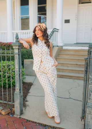 Brown Polka Dot Linen Pant Set | Select Trends Boutique