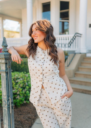 Brown Polka Dot Linen Pant Set | Select Trends Boutique
