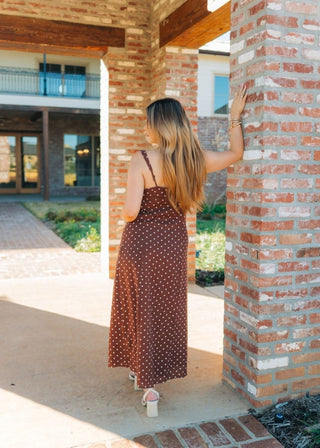 Brown Polka Dot Sleeveless Midi Dress | Select Trends Boutique