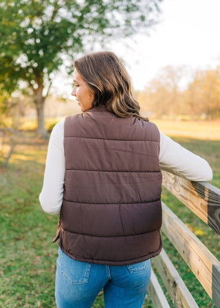 Brown Quilted Sleeveless Puffer Vest | Select Trends Boutique