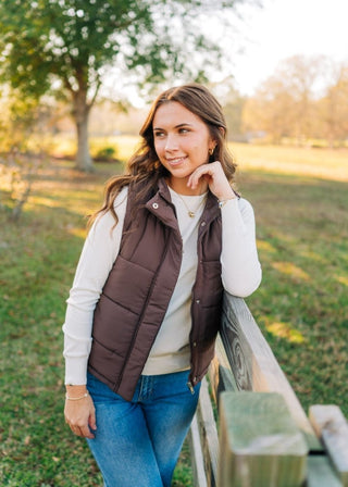 Brown Quilted Sleeveless Puffer Vest | Select Trends Boutique