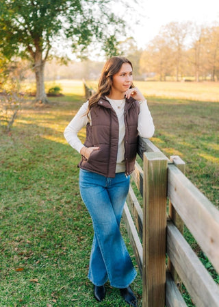 Brown Quilted Sleeveless Puffer Vest | Select Trends Boutique