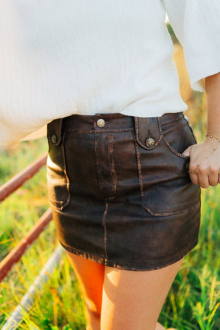 Brown Rustic Leather Mini Skirt | Select Trends Boutique