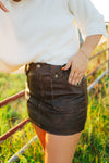 Brown Rustic Leather Mini Skirt