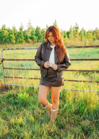 Brown Rustic Zip Up Leather Jacket - Select Trends Boutique