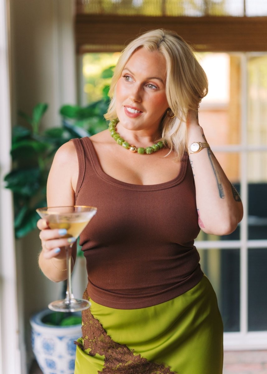 Brown Scoop Neck Ribbed Tank Top