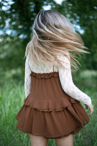 Brown Shoulder Tie Ruffle Romper - Select Trends Boutique