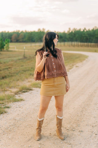 Brown Sleeveless Lace Detail Blouse | Select Trends Boutique