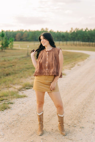 Brown Sleeveless Lace Detail Blouse | Select Trends Boutique