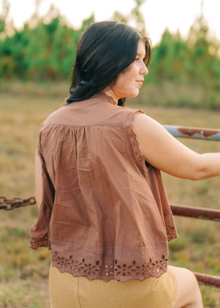 Brown Sleeveless Lace Detail Blouse | Select Trends Boutique