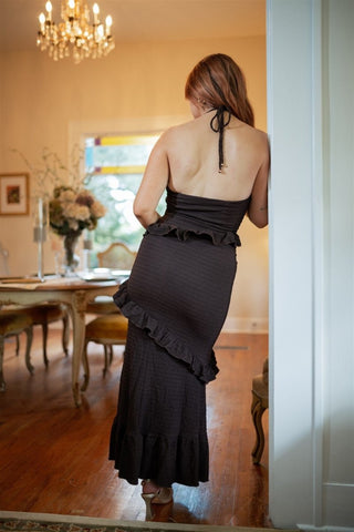 Brown Smocked Ruffle Detail Maxi Dress - Select Trends Boutique