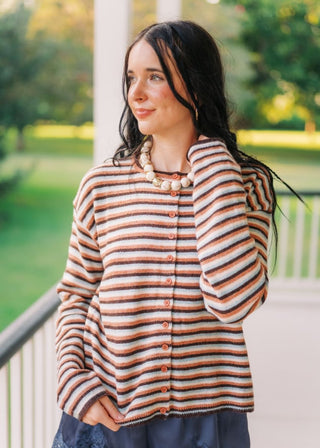 Brown Striped Button Up Cardigan | Select Trends Boutique