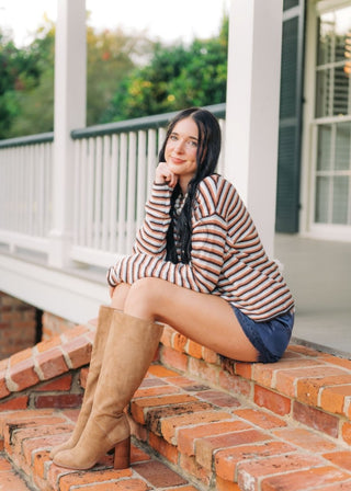 Brown Striped Button Up Cardigan | Select Trends Boutique