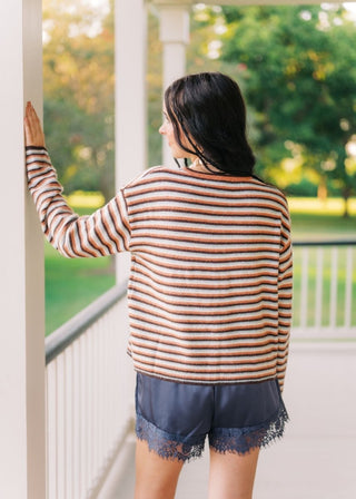 Brown Striped Button Up Cardigan | Select Trends Boutique