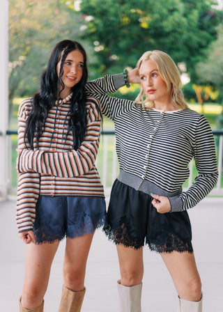 Brown Striped Button Up Cardigan | Select Trends Boutique