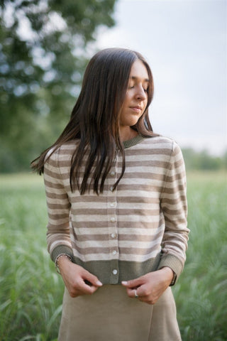 Brown Striped Button Up Cardigan Sweater | Select Trends Boutique