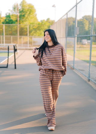 Brown Striped Mock Neck Pant Set | Select Trends Boutique