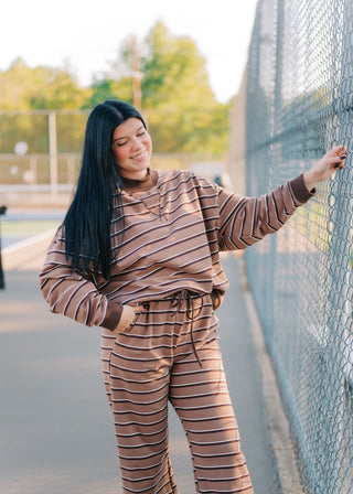 Brown Striped Mock Neck Pant Set | Select Trends Boutique