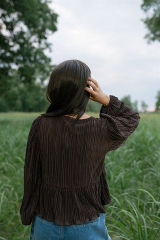 Brown Tie Front Long Sleeve Blouse | Select Trends Boutique
