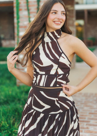 Brown Tiger Halter Top & Maxi Skirt Set | Select Trends Boutique