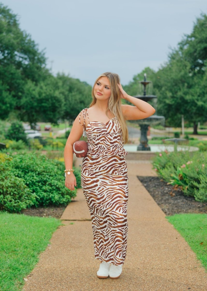 Brown Tiger Print Maxi Skirt Set