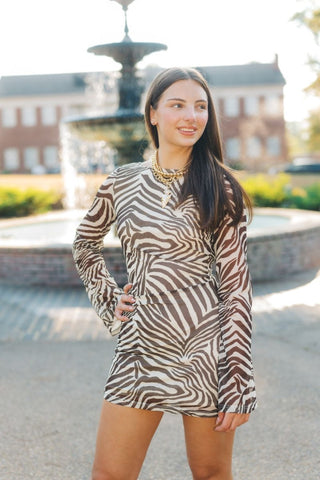 Brown Tiger Print Scoop Back Mini Dress | Select Trends Boutique