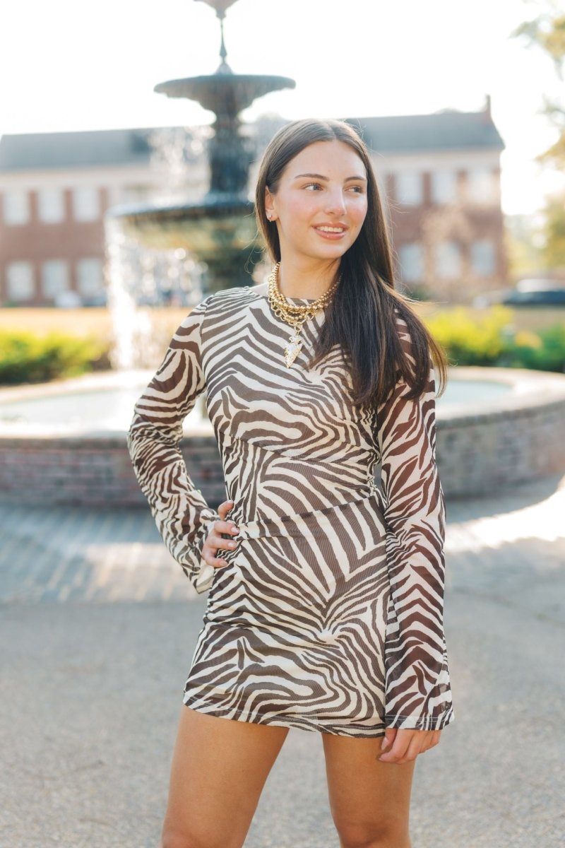 Brown Tiger Print Scoop Back Mini Dress