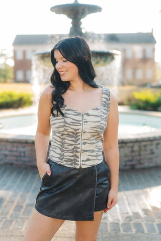 Brown Vegan Leather Button Up Skort | Select Trends Boutique