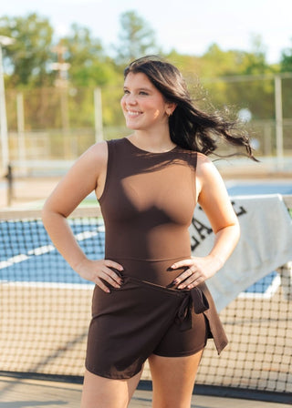 Brown Wrap Athletic Romper | Select Trends Boutique