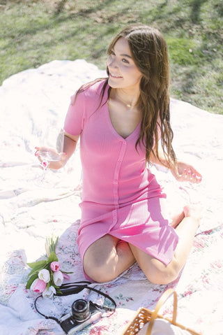 Bubblegum Pink Short Sleeve Knit Midi | Select Trends Boutique