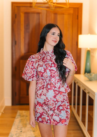 Burgundy & Blue Floral Blouse & Skirt Set | Select Trends Boutique