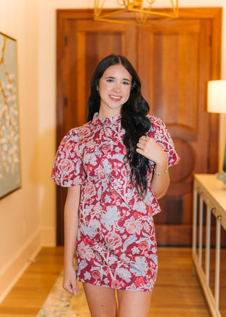 Burgundy & Blue Floral Blouse & Skirt Set | Select Trends Boutique