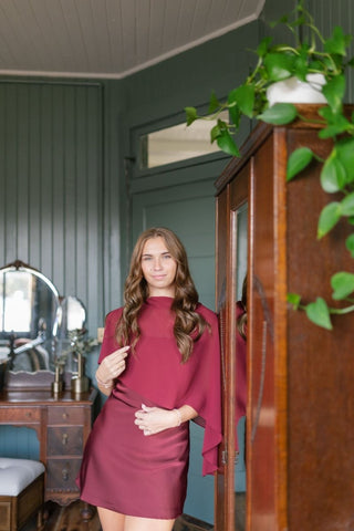 Burgundy Cape Satin Slip Dress | Select Trends Boutique