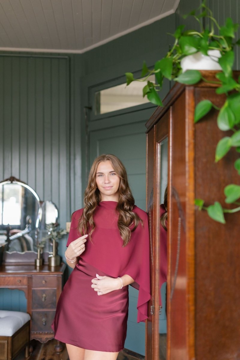 Burgundy Cape Satin Slip Dress