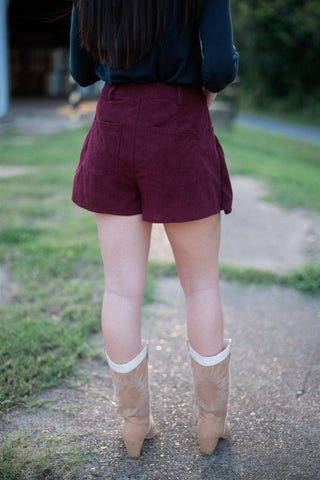 Burgundy Corduroy Pleated Mini Skort