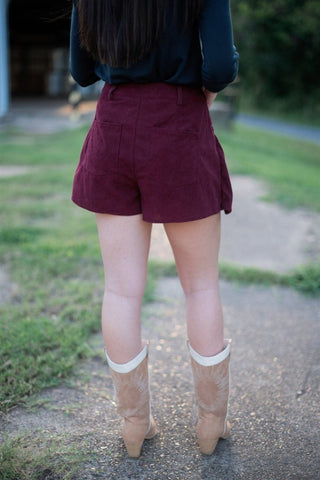 Burgundy Corduroy Pleated Mini Skort | Select Trends Boutique